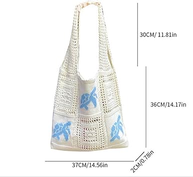 Crochet Patchwork Cotton Shoulder Bag – Boho Handmade Style | Reusable Tote for Shopping, Travel, or Beach