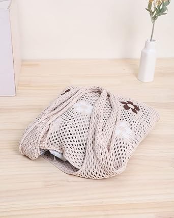 Crochet Mesh Shoulder Bag with Floral Accents – Handmade Cotton Tote for Summer, Shopping, or Beach