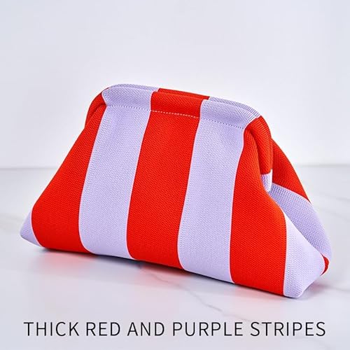 Red & White Striped Shell Pouch – Mini Handbag / Makeup Bag | Retro Color Block Design | Compact Travel Organizer
