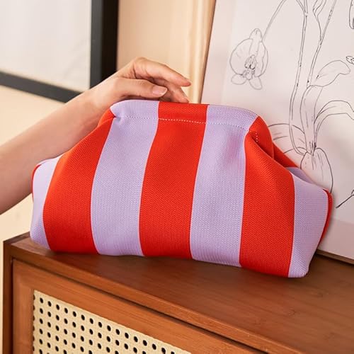 Red & White Striped Shell Pouch – Mini Handbag / Makeup Bag | Retro Color Block Design | Compact Travel Organizer