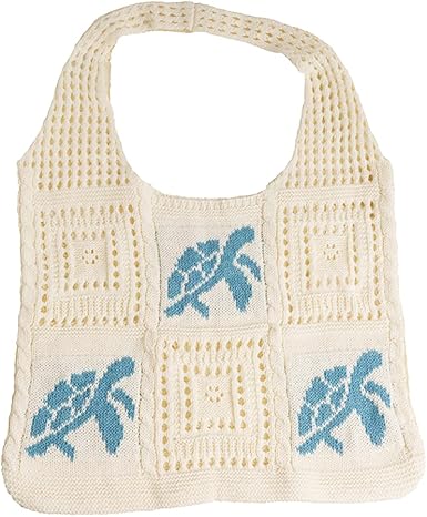 Crochet Patchwork Cotton Shoulder Bag – Boho Handmade Style | Reusable Tote for Shopping, Travel, or Beach