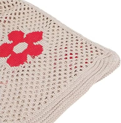 Crochet Mesh Shoulder Bag with Red Floral Accents – Handmade Cotton Tote | Eco-Friendly, Foldable, Lightweight