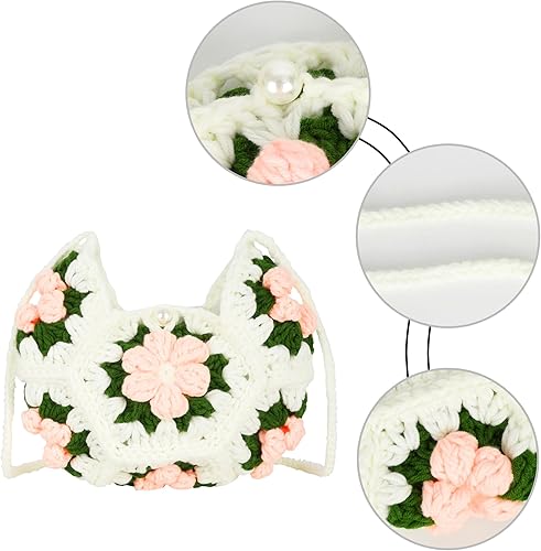 Crochet Flower Shoulder Bag – Handmade Granny Square Mini Crossbody | Pink & Green Floral Purse | Soft Foldable Sling Bag