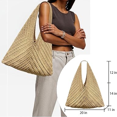 V-Shaped Straw Shoulder Bag – Oversized Woven Tote for Summer Travel, Beach, and Daily Fashion