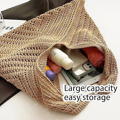 V-Shaped Straw Shoulder Bag – Oversized Woven Tote for Summer Travel, Beach, and Daily Fashion