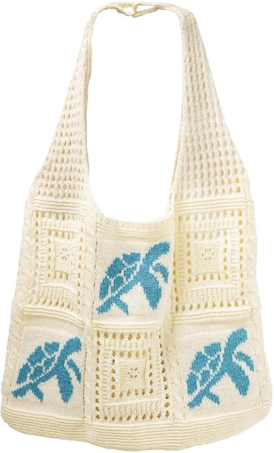 Crochet Patchwork Cotton Shoulder Bag – Boho Handmade Style | Reusable Tote for Shopping, Travel, or Beach