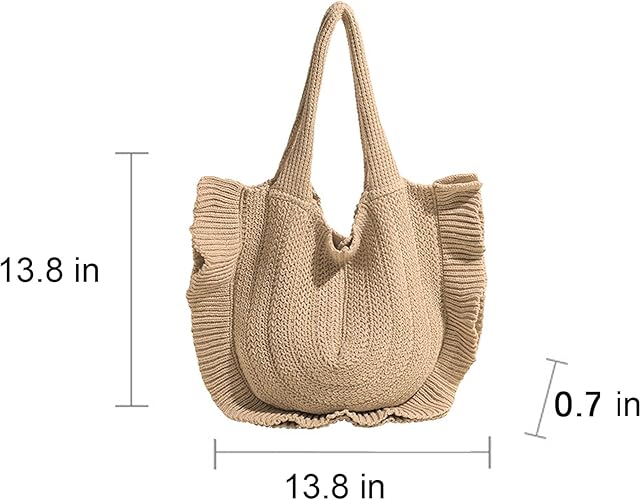 Ruffled Knit Cotton Tote Bag – Soft Foldable Shoulder Handbag | Sweet Feminine Style | Casual Everyday Carry