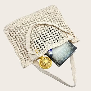 Woven Cotton Mesh Tote Bag – Reusable Eco-Friendly Shoulder Bag for Grocery, Beach, Daily Use