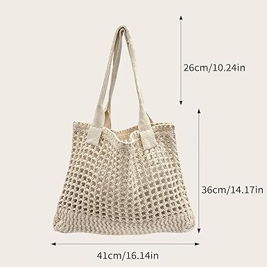 Woven Cotton Mesh Tote Bag – Reusable Eco-Friendly Shoulder Bag for Grocery, Beach, Daily Use