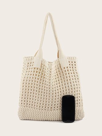 Woven Cotton Mesh Tote Bag – Reusable Eco-Friendly Shoulder Bag for Grocery, Beach, Daily Use