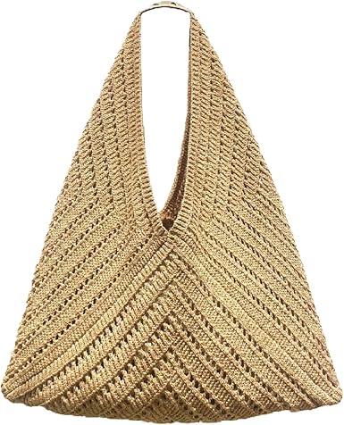 V-Shaped Straw Shoulder Bag – Oversized Woven Tote for Summer Travel, Beach, and Daily Fashion